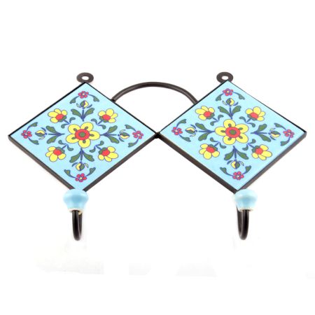Turquoise And Yellow Tiny Flower Tiles Hooks